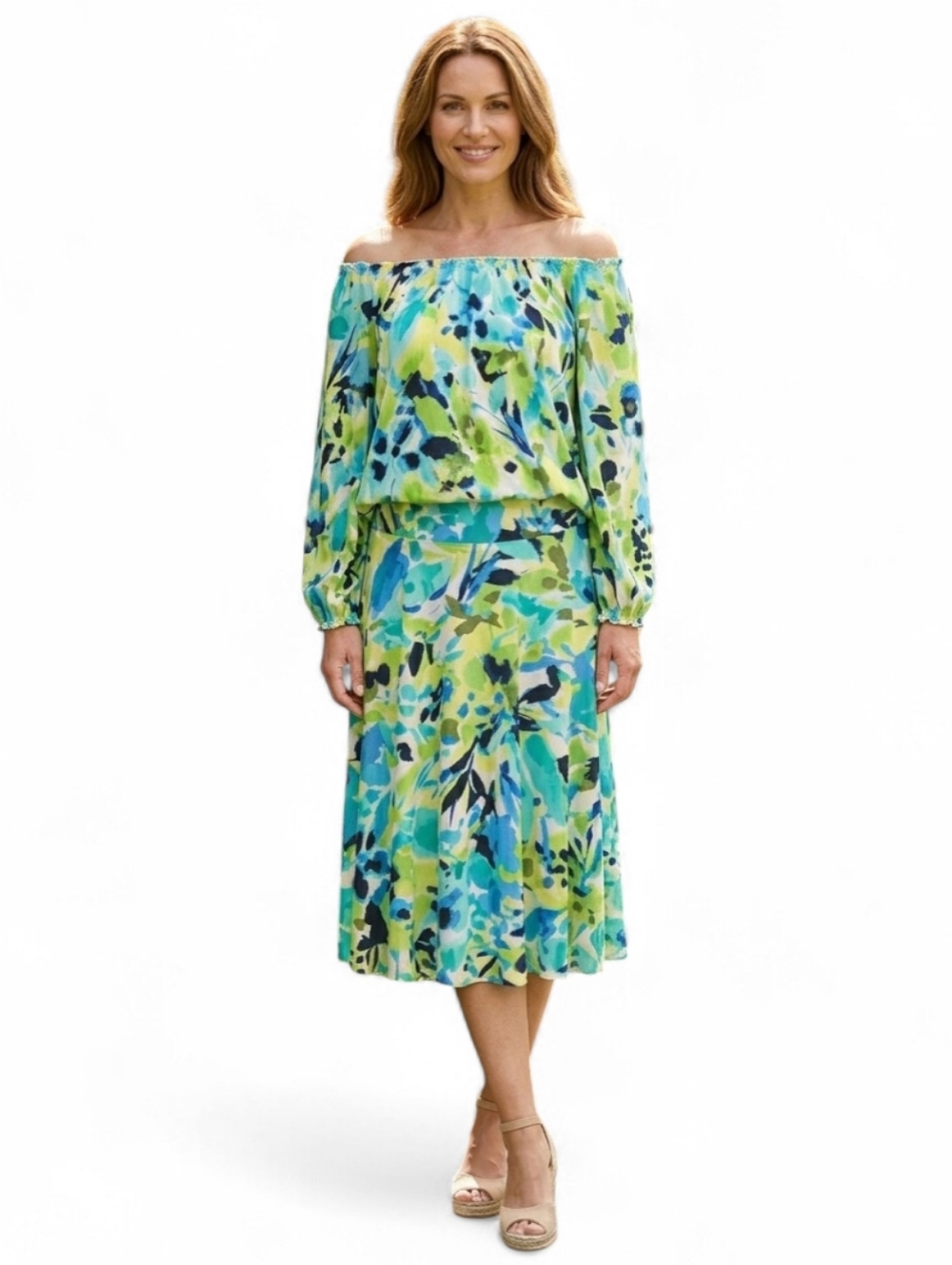 TanJay Tropical Watercolour Floral Set | Elastic Waist Skirt & Top | 10
